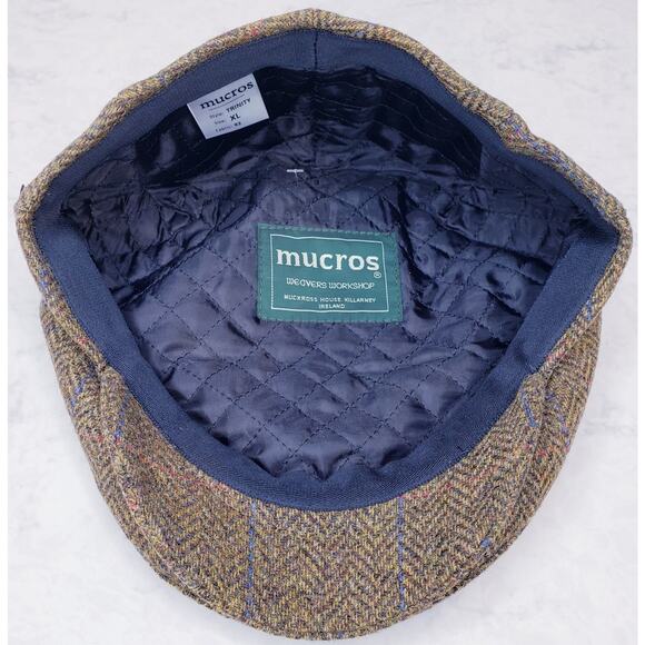 NWT MUCROS WEAVERS Trinity Wool Newsboy Flat Cap Herringbone Irish Tweed in XL - Picture 9 of 12